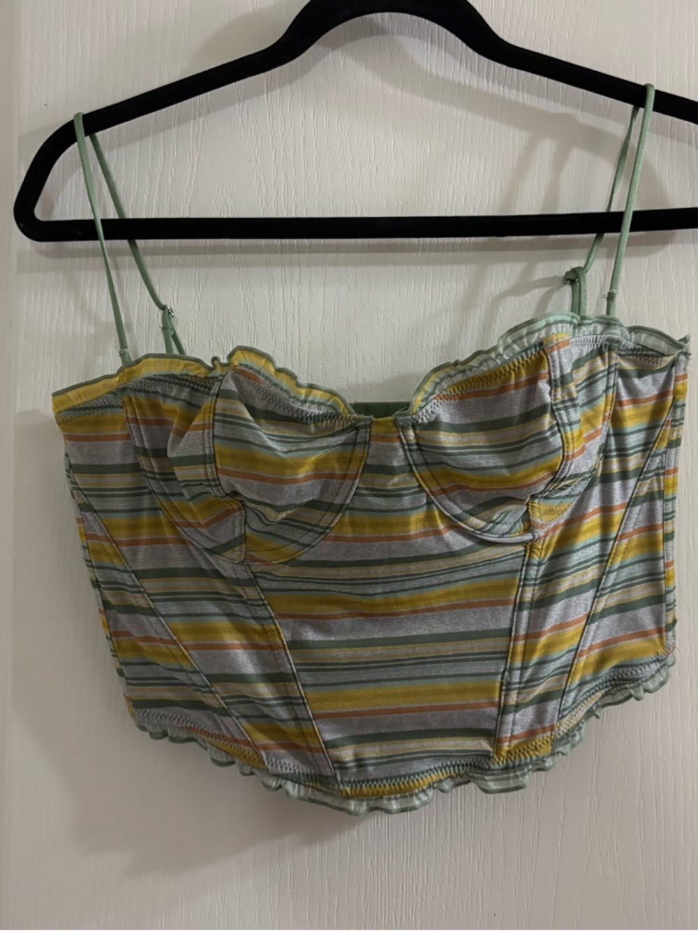 Urban Outfitters Striped Pastel Bustier Crop Top - Green, Yellow, Pink